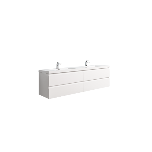 71'' Wall Mounted Double Bathroom Vanity in Gloss White With White Solid Surface Vanity Top