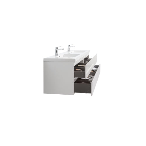 71'' Wall Mounted Double Bathroom Vanity in Gloss White With White Solid Surface Vanity Top