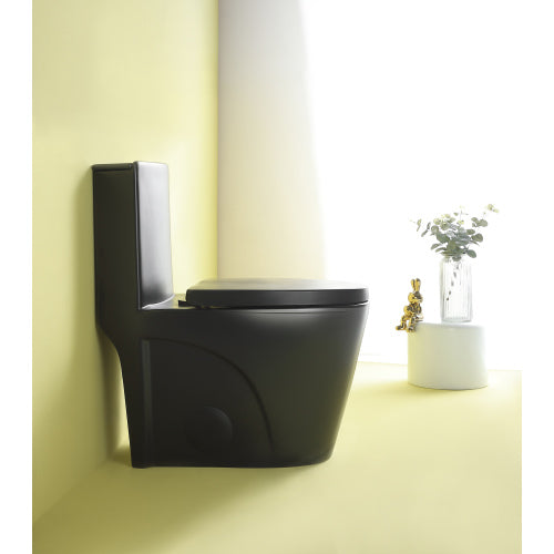 Dual Flush 1-Piece Elongated Toilet with Soft-Close Seat - Matte Black