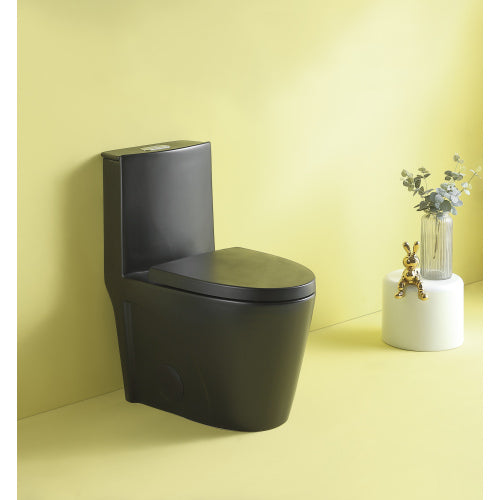 Dual Flush 1-Piece Elongated Toilet with Soft-Close Seat - Matte Black