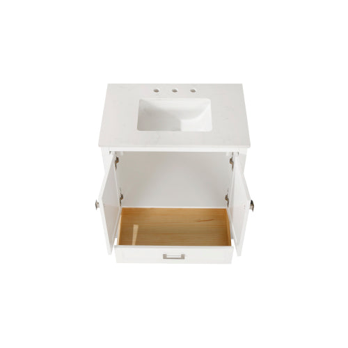 White 30-inch Vanity with Sink Combo featuring a Marble Countertop, and Bathroom Cabinet