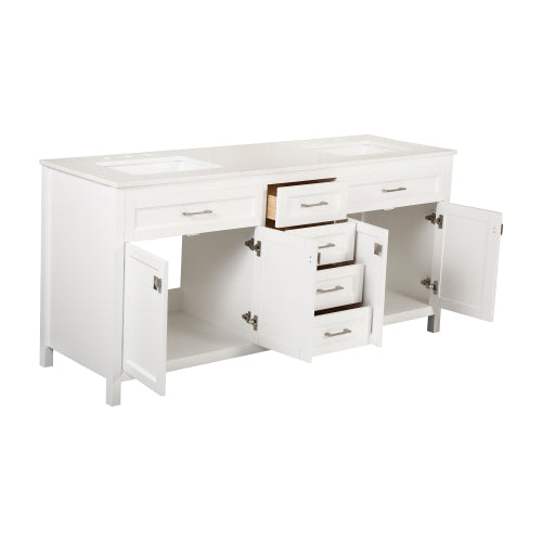 72-inch White Vanity Sink Combo featuring a Marble Countertop, and Bathroom Sink Cabinet