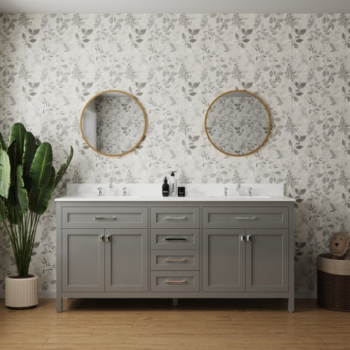 72-inch Gray Vanity Sink Combo featuring a Marble Countertop, and Bathroom Sink Cabinet