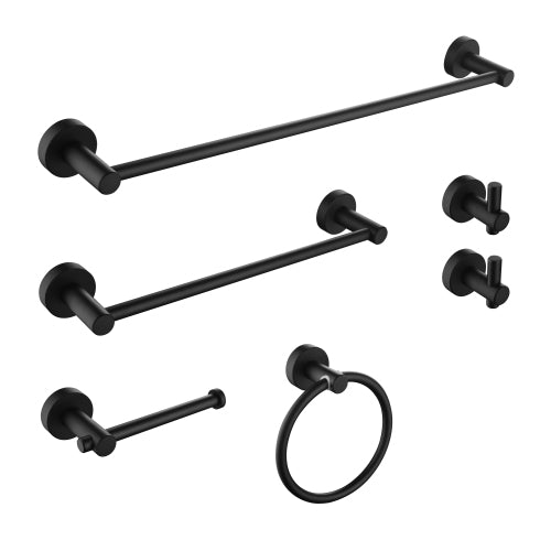 6 Piece Wall Mount Bathroom Towel Rack Set In Matte Black