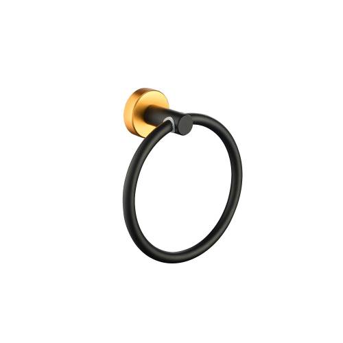 6 Piece Wall Mount Bathroom Towel Rack Set In Matte Black Gold Accent