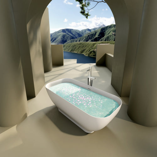 Handcrafted Stone Resin Freestanding Soaking Bathtub with Overflow in Matte White