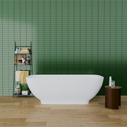 Handcrafted Stone Resin Freestanding Soaking Bathtub with Overflow in Matte White