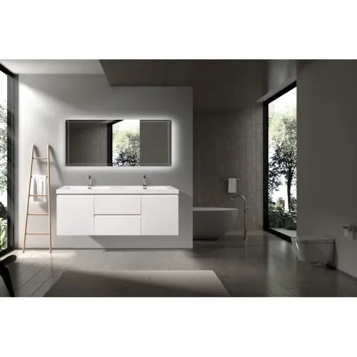 59'' Wall Mounted Double Bathroom Vanity in Gloss White