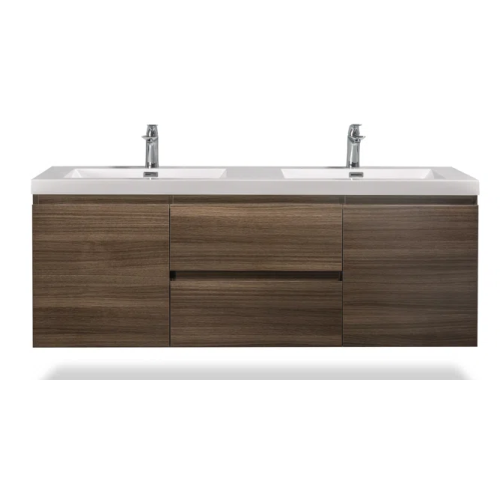 59'' Wall Mounted Double Bathroom Vanity in Rosewood