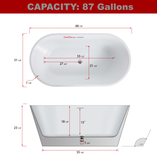 Deluxe High-Gloss Acrylic Freestanding Soaking Bathtub