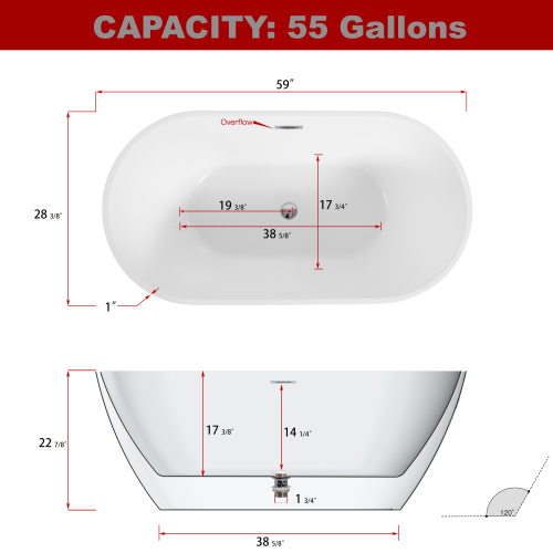 Lustrous White Acrylic Freestanding Soaking Bathtub