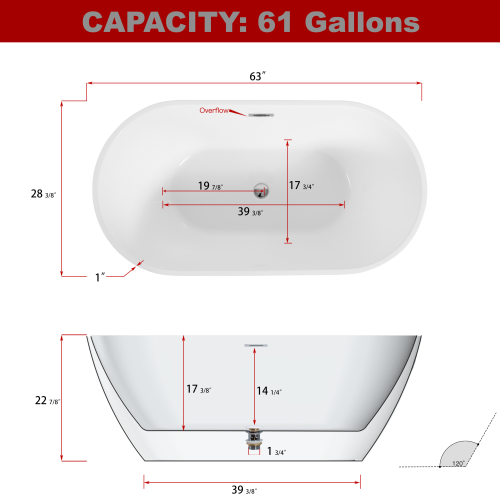 Shiny White Acrylic Freestanding Soaking Bathtub