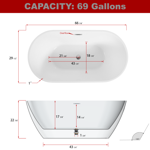 Smooth White Acrylic Freestanding Soaking Bathtub