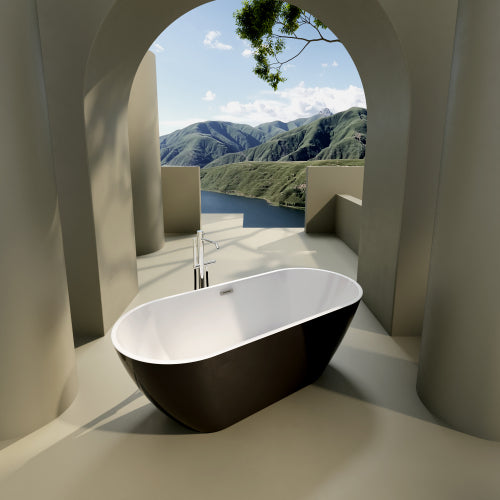 Lustrous Black Acrylic Freestanding Soaking Bathtub
