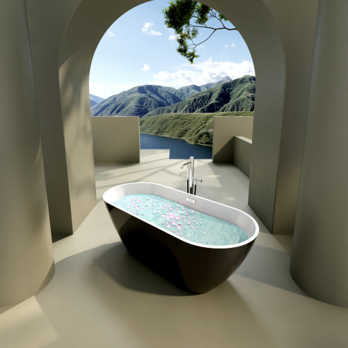 Lustrous Black Acrylic Freestanding Soaking Bathtub