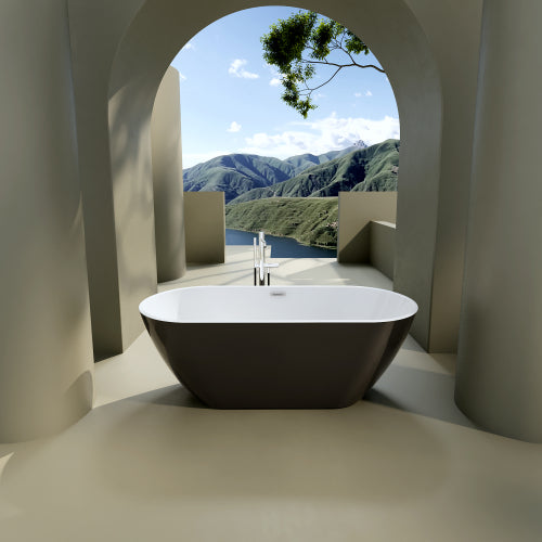 Lustrous Black Acrylic Freestanding Soaking Bathtub