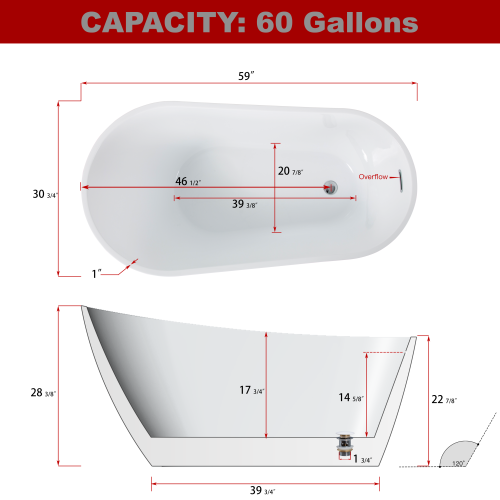Glossy Acrylic Freestanding Soaking Bathtub