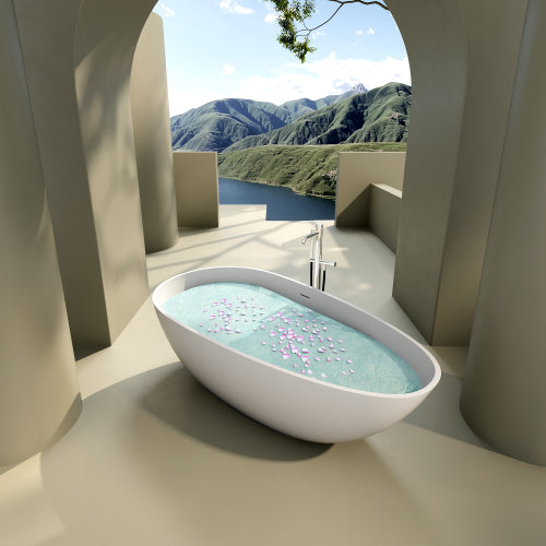Contemporary Stone Resin Flatbottom Freestanding Soaking Bathtub