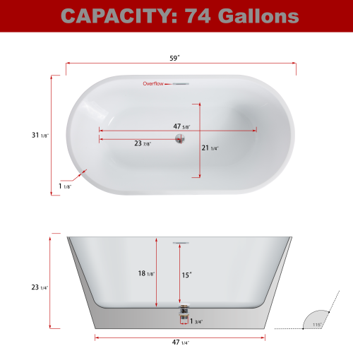 Glossy Acrylic Freestanding Soaking Bathtub