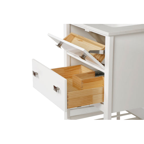 White 24-inch Vanity with Sink Combo featuring a Marble Countertop, Bathroom Sink Cabinet