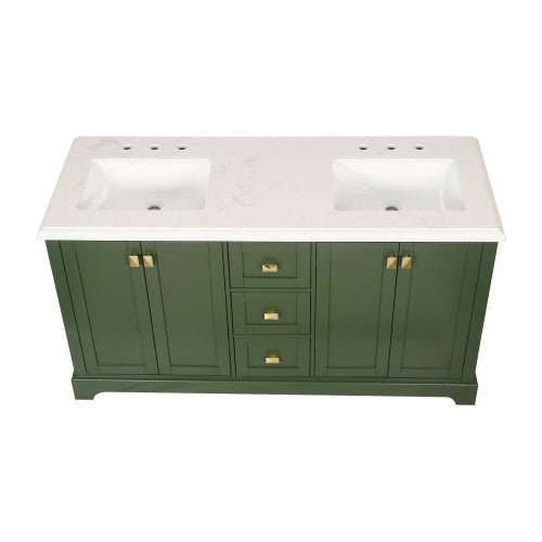 60-inch Green Vanity Combo featuring a Marble Countertop, and Bathroom Sink Cabinet