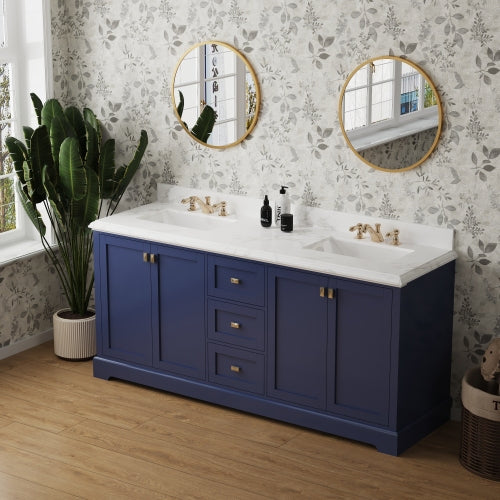 72-inch White Vanity Sink Combo featuring a Marble Countertop, Bathroom Sink Cabinet