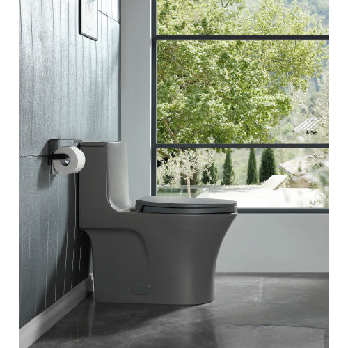 Dual Flush 1-Piece Elongated Toilet with Soft-Close Seat - Light Grey -15 1/8 Inch 1.1/1.6 GPF