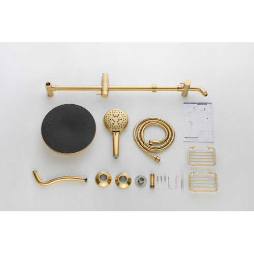 Brass Rain Showerhead, Hand Shower, Slide Bar, and Soap Dish