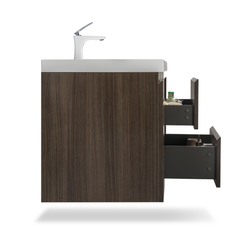 47'' Wall Mounted Single Bathroom Vanity in Rosewood With White Solid Surface Vanity Top