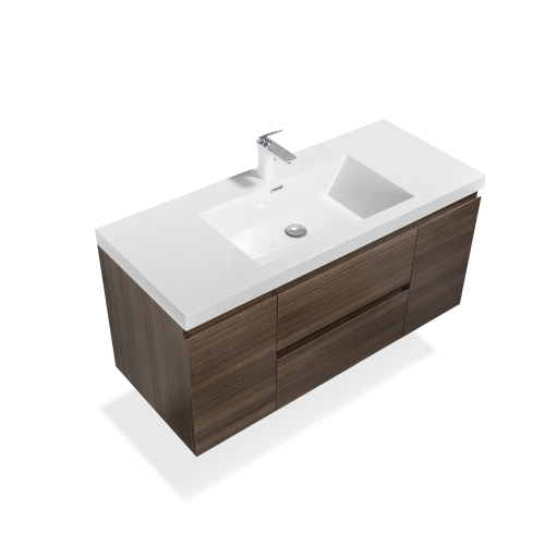 47'' Wall Mounted Single Bathroom Vanity in Rosewood With White Solid Surface Vanity Top