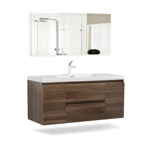 47'' Wall Mounted Single Bathroom Vanity in Rosewood With White Solid Surface Vanity Top