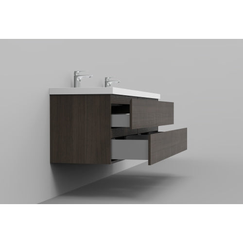 71'' Wall Mounted Double Bathroom Vanity in Rosewood With White Solid Surface Vanity Top