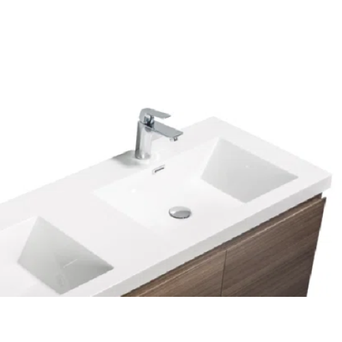 59'' Wall Mounted Single Bathroom Vanity in Ash Gray With White Solid Surface Vanity Top