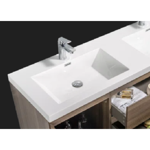 59'' Wall Mounted Single Bathroom Vanity in Ash Gray With White Solid Surface Vanity Top