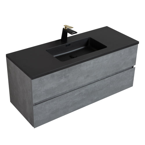 47'' Wall Mounted Single Bathroom Vanity in Ash Gray With Matte Black Solid Surface Vanity Top