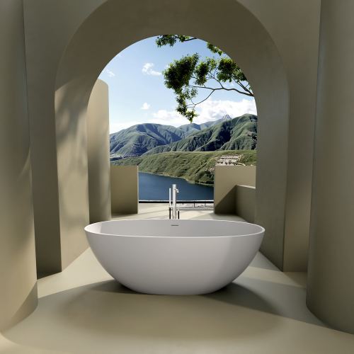 Contemporary Design Solid Surface Freestanding Soaking Bathtub, Matte White