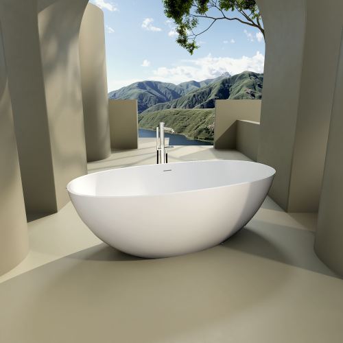 Contemporary Design Solid Surface Freestanding Soaking Bathtub, Matte White