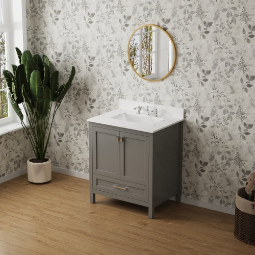 Gray 30-inch Vanity Sink Combo featuring a Marble Countertop and Bathroom Sink Cabinet