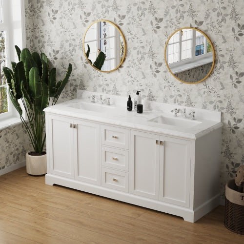 72-inch White Vanity Sink Combo featuring a Marble Countertop, and Bathroom Sink Cabinet