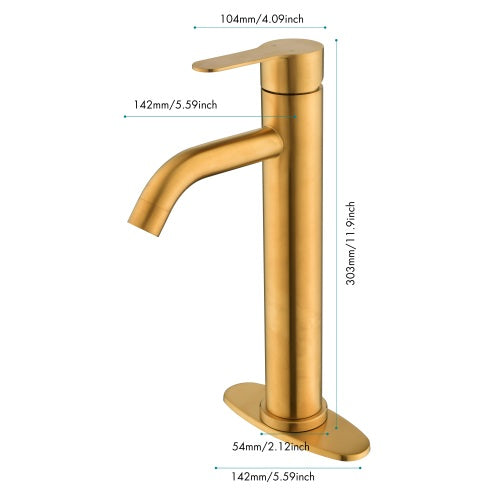 Single Stem Gold Faucet for Bathroom Vanity