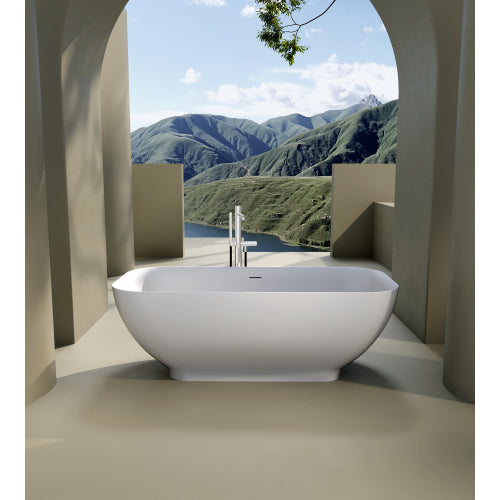 Handcrafted Stone Resin Freestanding Soaking Bathtub with Overflow in Matte White