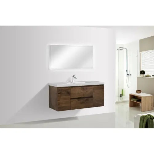 47'' Wall Mounted Single Bathroom Vanity in Rosewood