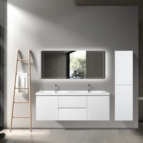 59'' Wall Mounted Double Bathroom Vanity in Gloss White