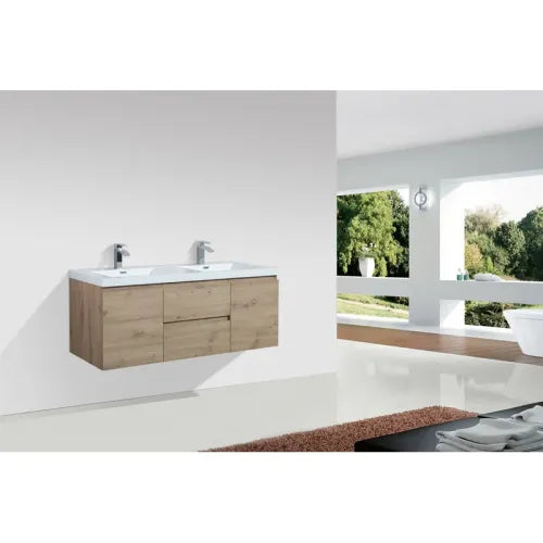 59'' Wall Mounted Double Bathroom Vanity in Natural Wood