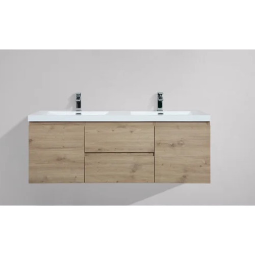 59'' Wall Mounted Double Bathroom Vanity in Natural Wood