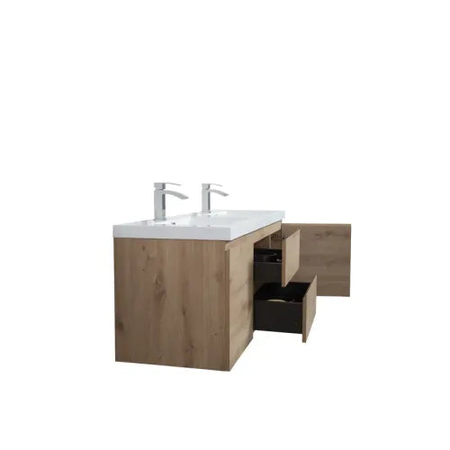 59'' Wall Mounted Double Bathroom Vanity in Natural Wood