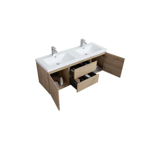 59'' Wall Mounted Double Bathroom Vanity in Natural Wood