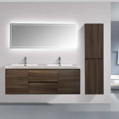 59'' Wall Mounted Double Bathroom Vanity in Rosewood