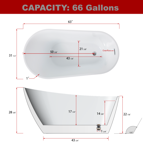 Contemporary High-Gloss Acrylic Freestanding Soaking Bathtub