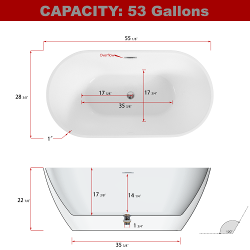 Sleek White Acrylic Freestanding Soaking Bathtub